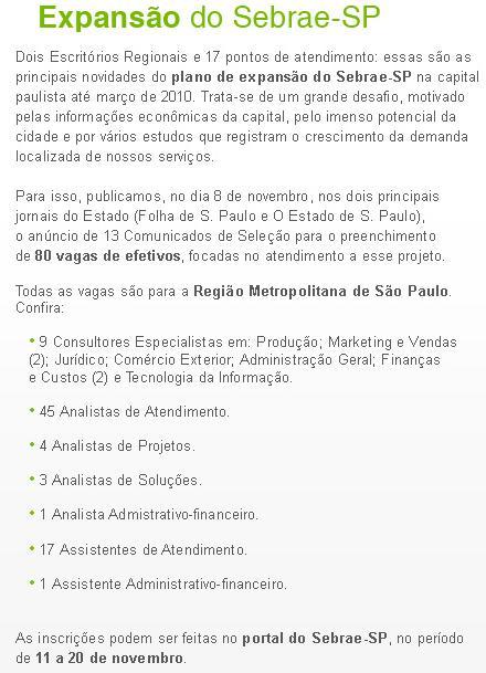Divulgação das vagas da Expansão do Sebrae-SP na Capital