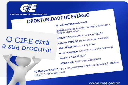 CIEE oferece estágio em programação Delphi