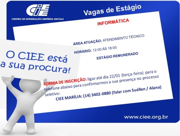 CIEE tem vaga de estágio na área de informática