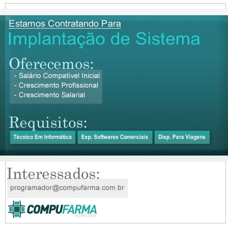 Vaga de Implantador de Software na Compufarma
