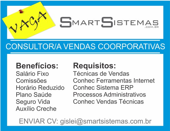 Smart Sistemas abre vaga para Consultor de Vendas Coorporativas
