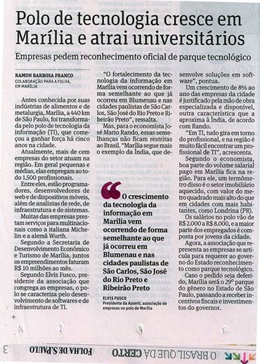 Setor de TI de Marília na Folha de São Paulo