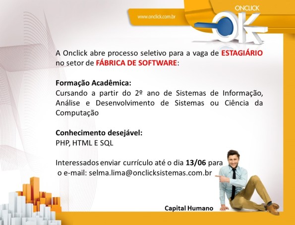 Onclick abre vaga de estágio no setor de Fábrica de Software