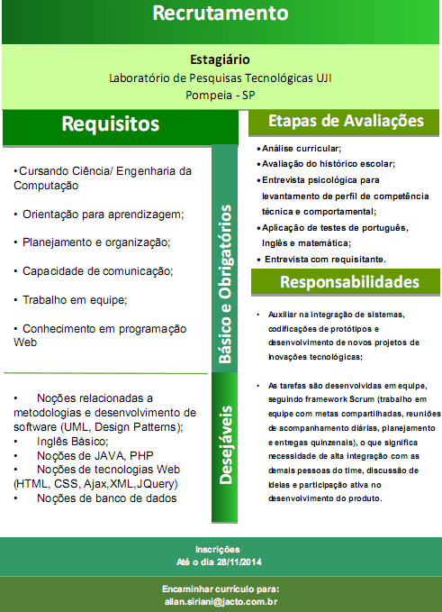 Jacto tem vaga de estágio para laboratório de pesquisas tecnológicas