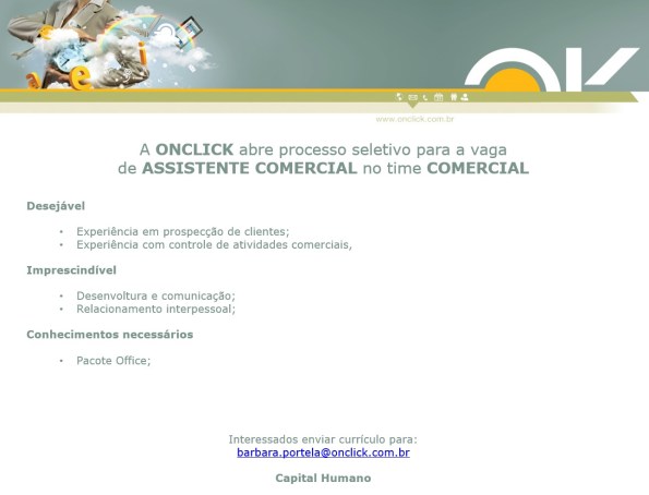 Onclick tem vaga para assistente comercial