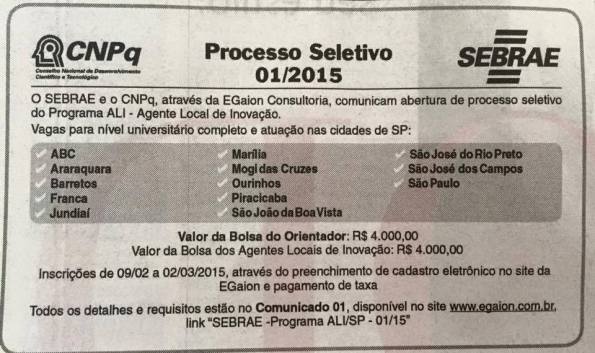 Processo Seletivo para Agente Local de Inovação