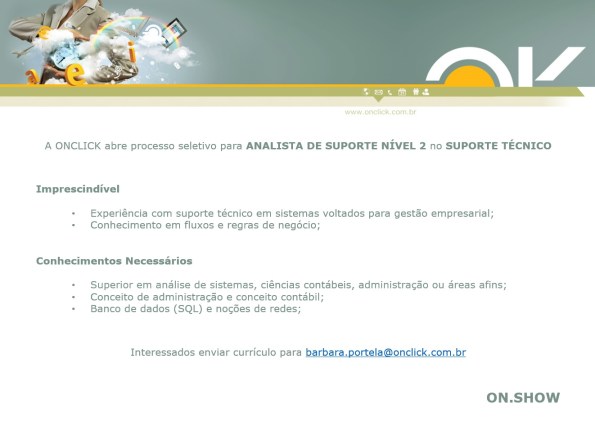 Vaga para analista de suporte nível 2