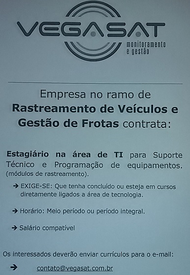 Vaga de estágio em TI na área de suporte