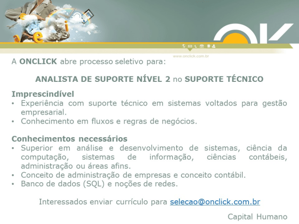 Vaga para Analista de Suporte Nível 2