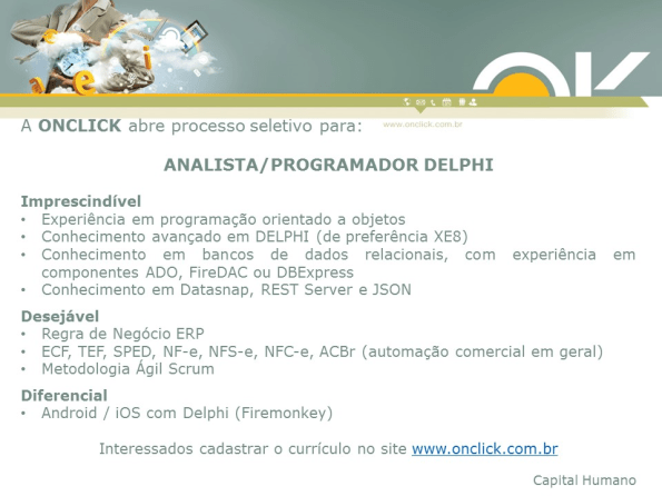 Vaga para Analista/Programador Delphi