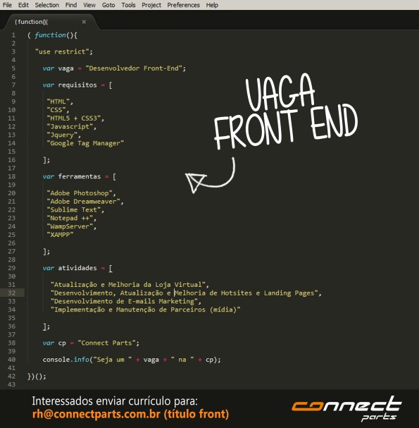 Connect Parts tem vagas para Front End e Web Designer